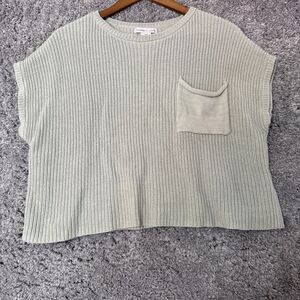 Sincerely Jules Short Sleeve Sweater Boxy Cropped Pocket Sage Green Size Medium